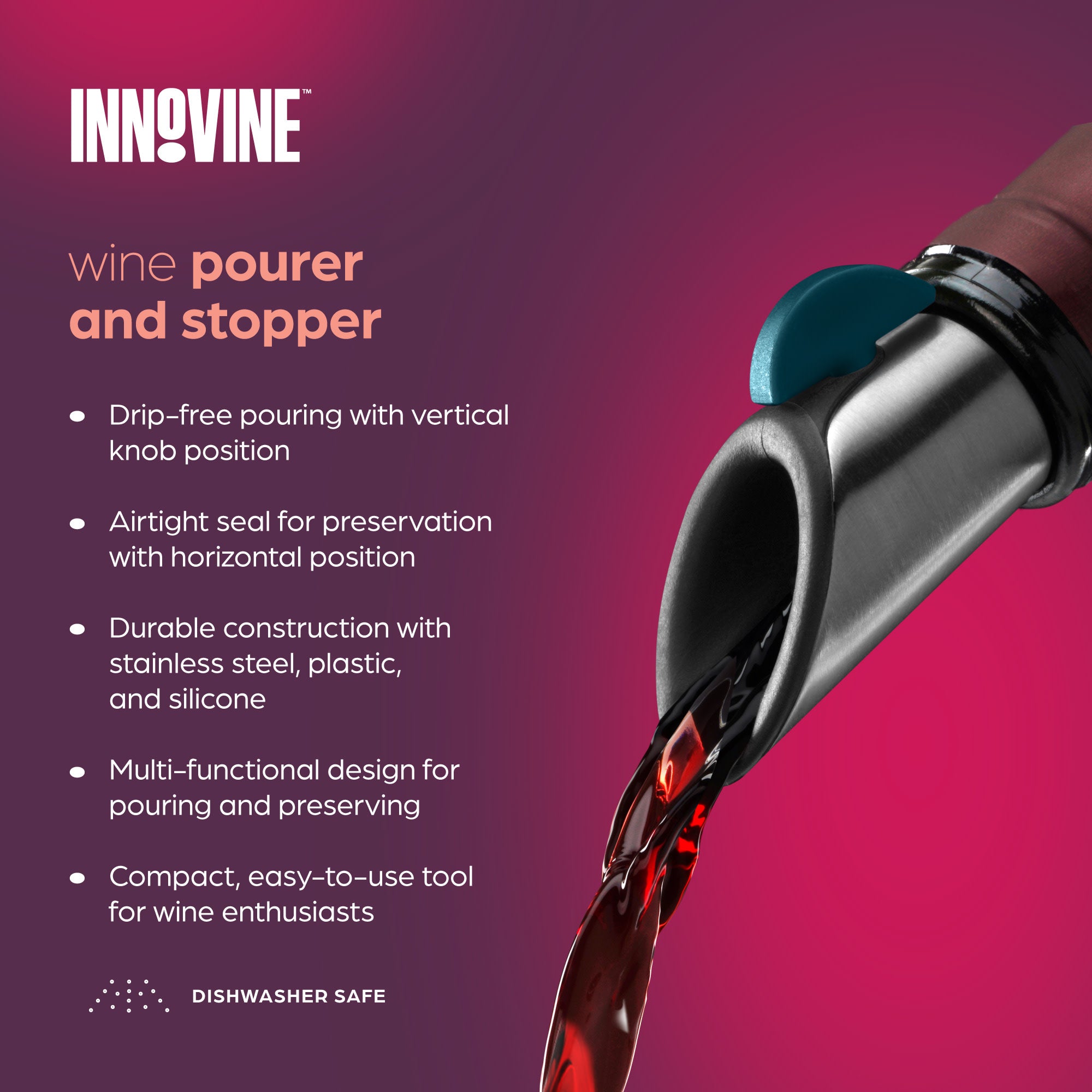 Wine Pourer and Stopper in Deep Teal